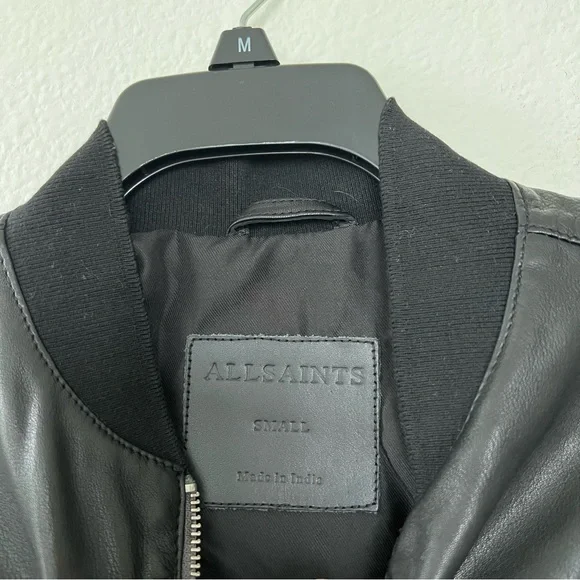 AllSaints Mens Tyro Leather Bomber Jacket - Black